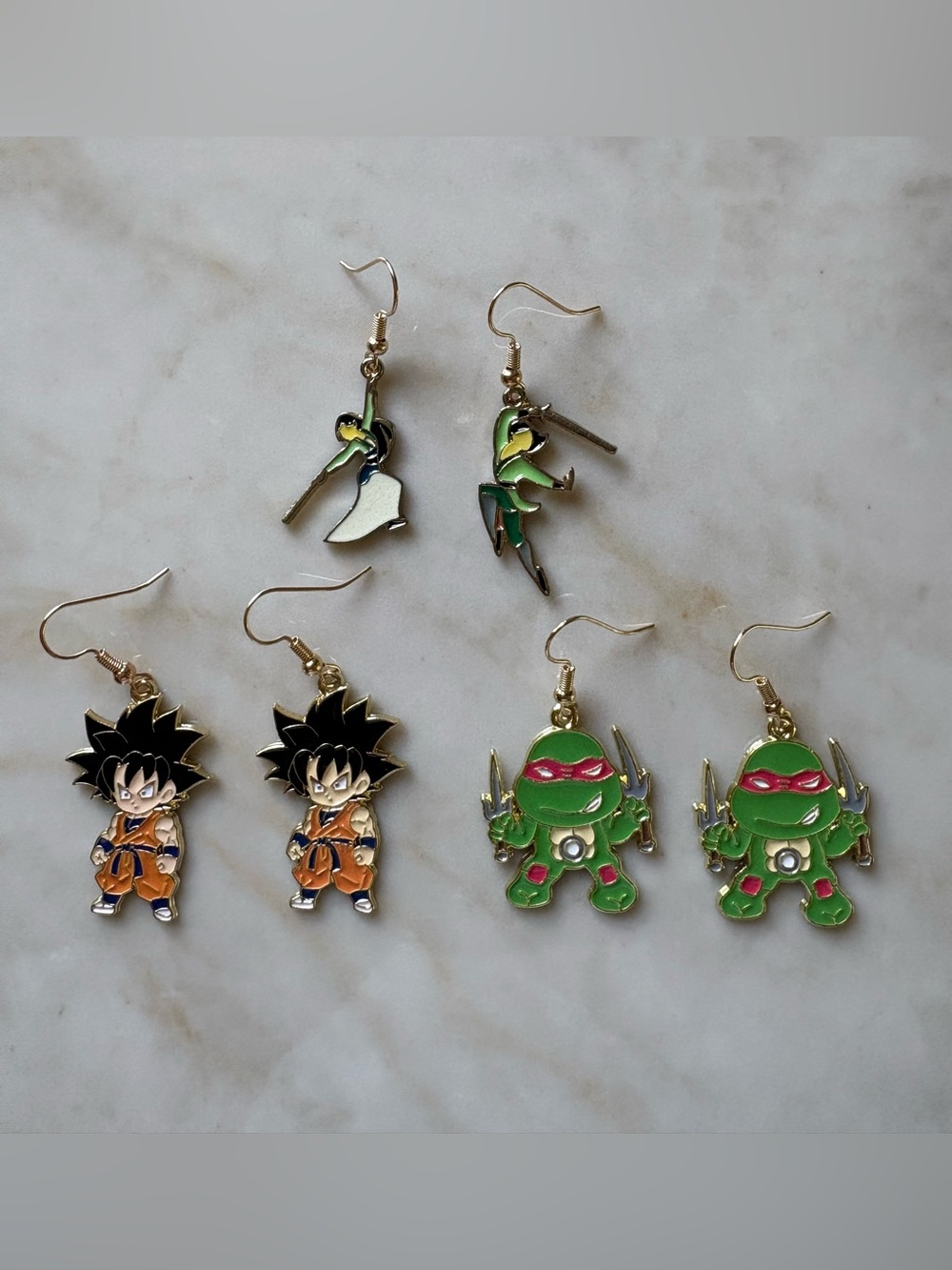 Cartoon Ninja Turtle Mulan Dragon Ball Z Goku Charm Earrings 3 Pairs